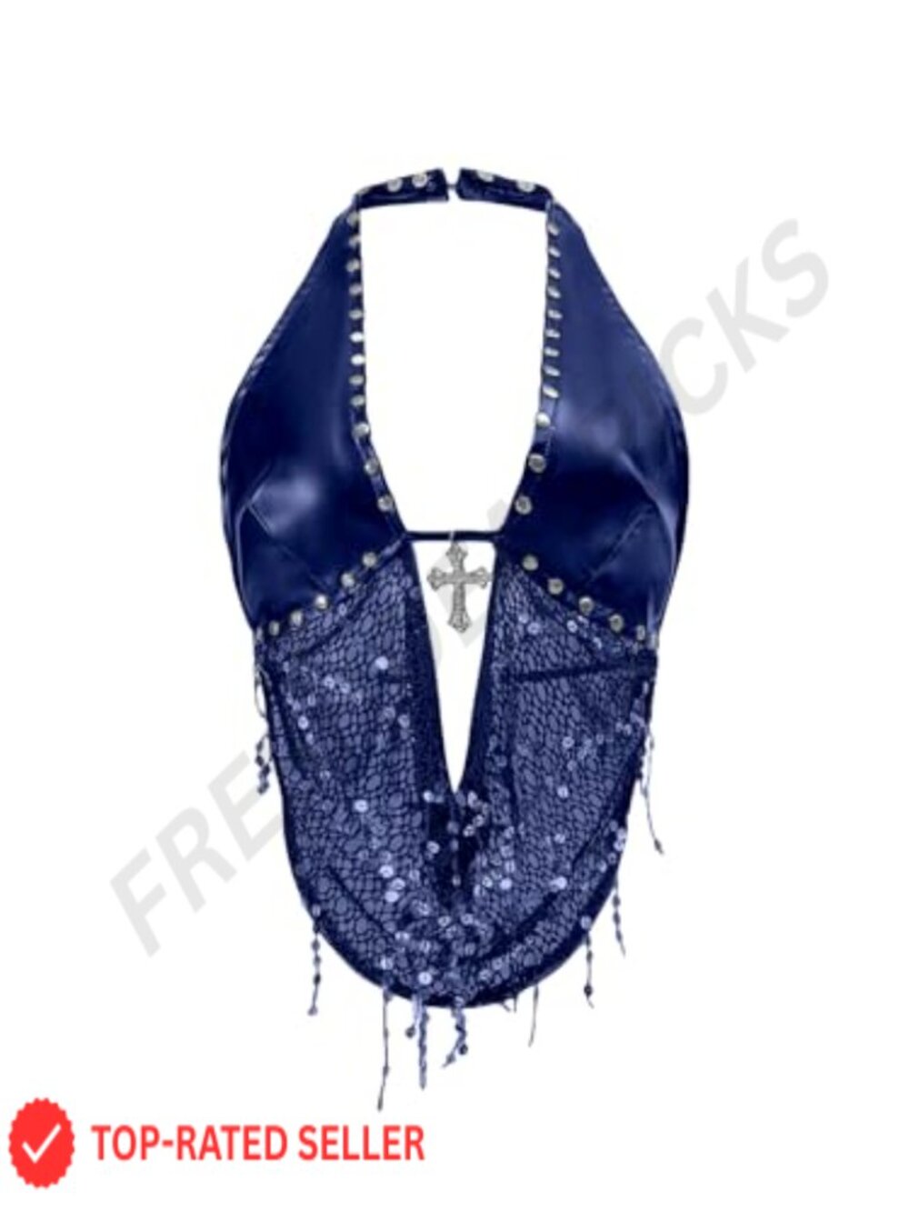 PU Leather Sparkly Halter Crop Top Y2K Rave Party Slim Fit